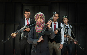Saana, Yemen- 2017, Oct:  <p class='fr'>Amat, 17 ans, premier ministre du ministère des enfants qui compte 33 membres. Ils luttent contre la corruption, le recrutement des enfants soldats, les mariages précoces et bien d'autres problèmes de la société Yéménite. Amat peut compter sur ses anges, Ahmed Abdalh Al Showpi (17) ministre de la santé, Asad Dahak (18) ministre des routes et des bâtiments publics et Ahmed Hani Aman (16) ministre de la pêche. Ils sont toujours armés.
</p> <p class='en'>
17-years-old Amat Allah Hassan, Prime Minister of the children government, is fighting corruption, the use of child soldiers and child marriage. She works with some other child ministers, from left, Ahmed Abdalh Al Showpi (17) minister of health, Amat, Asad Dahak (18) minister of roads, highways and public work and Ahmed Hani Aman (16) minister of fishing. They carry weapons to protect themselves. To fight corruption they are using social medias... Amat is scared of nobody and speaks with all sides, Salah, Houthis and even Hadi's side. She wish to become a president and my guess is that she might well become one. She is very connected, respected and appreciated with a very very big mouth... </p>
